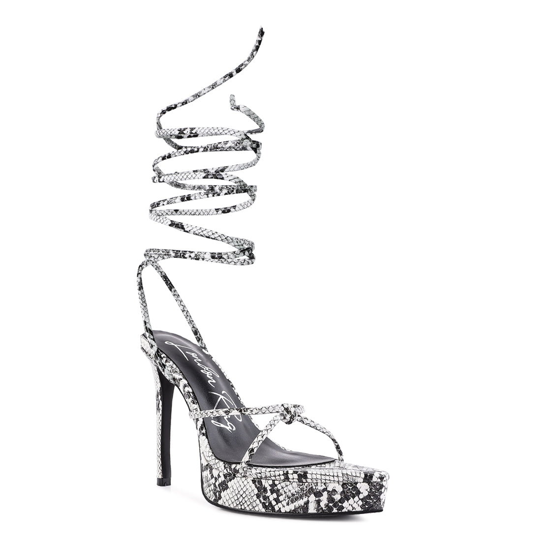 White High Heel Lace Up Sandals