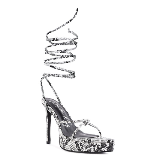 White High Heel Lace Up Sandals