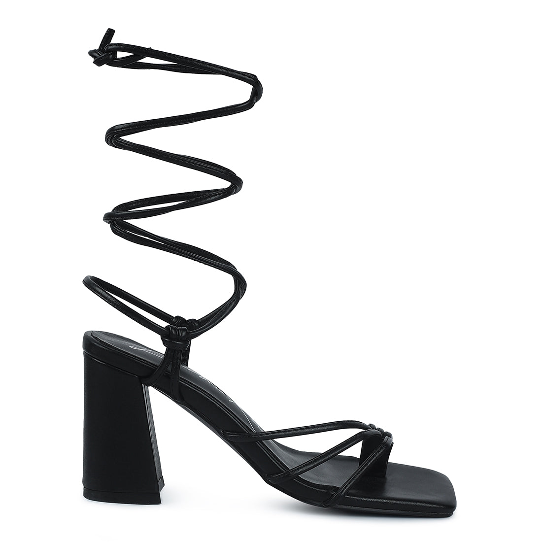 Black Toe Ring Tie Up Block Sandals
