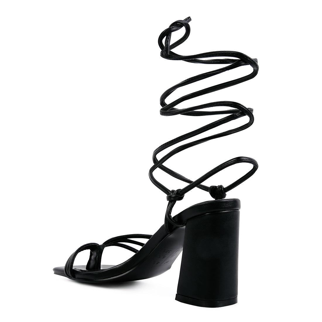 Black Toe Ring Tie Up Block Sandals
