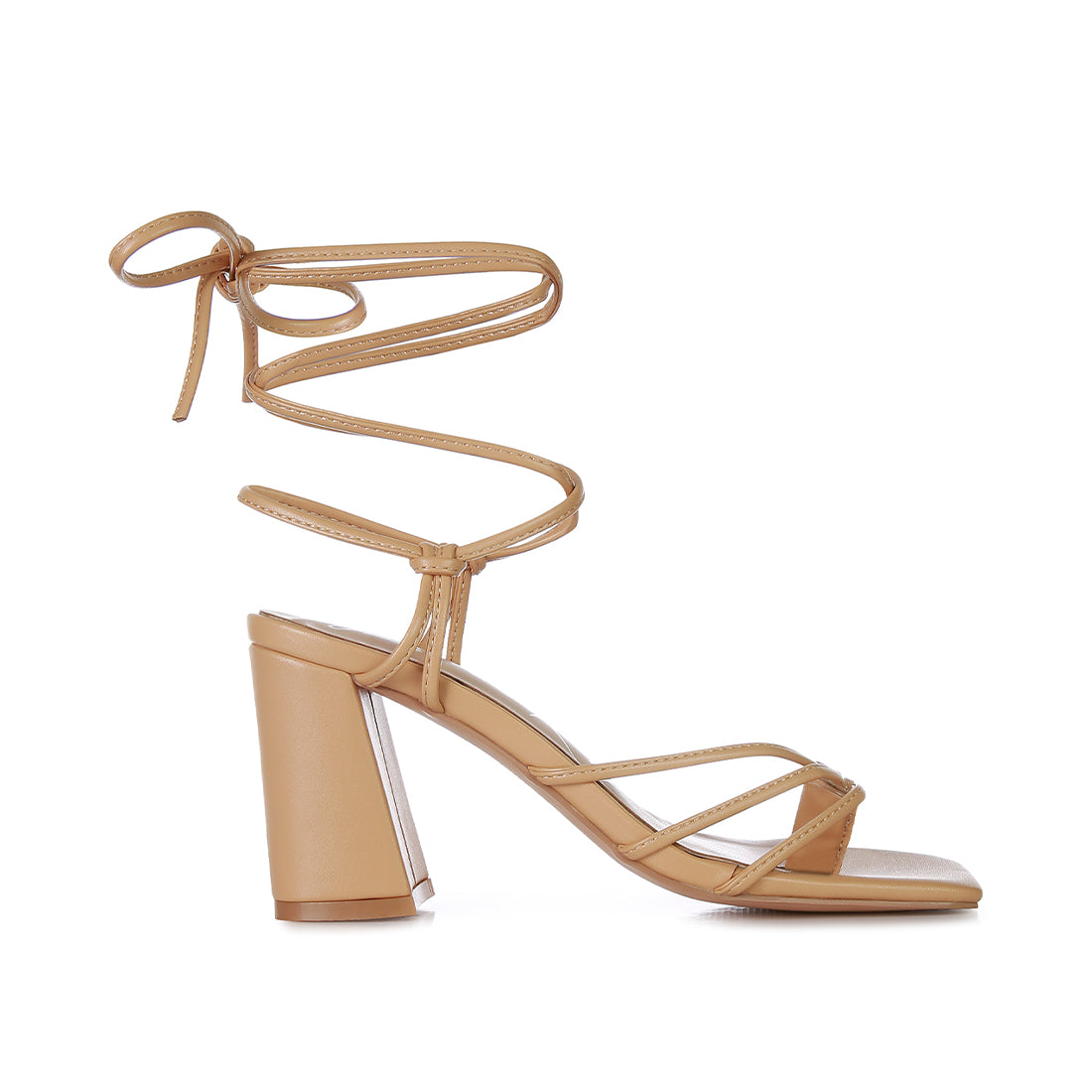 Nude Toe Ring Tie Up Block Sandals