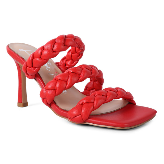 Red Triple Braided Strap Heel