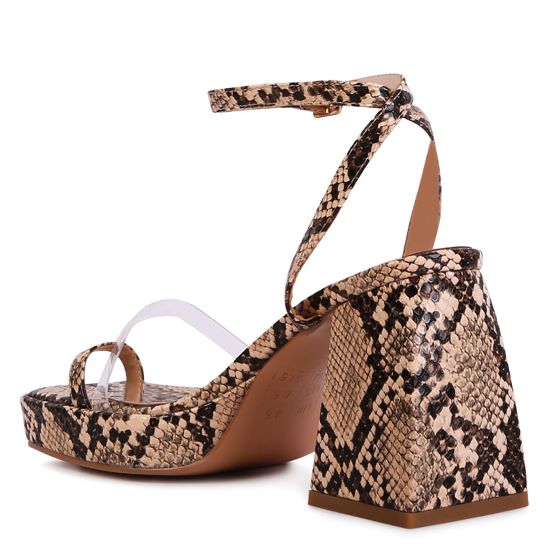 Beige Snake Pattern Block Heeled Sandals