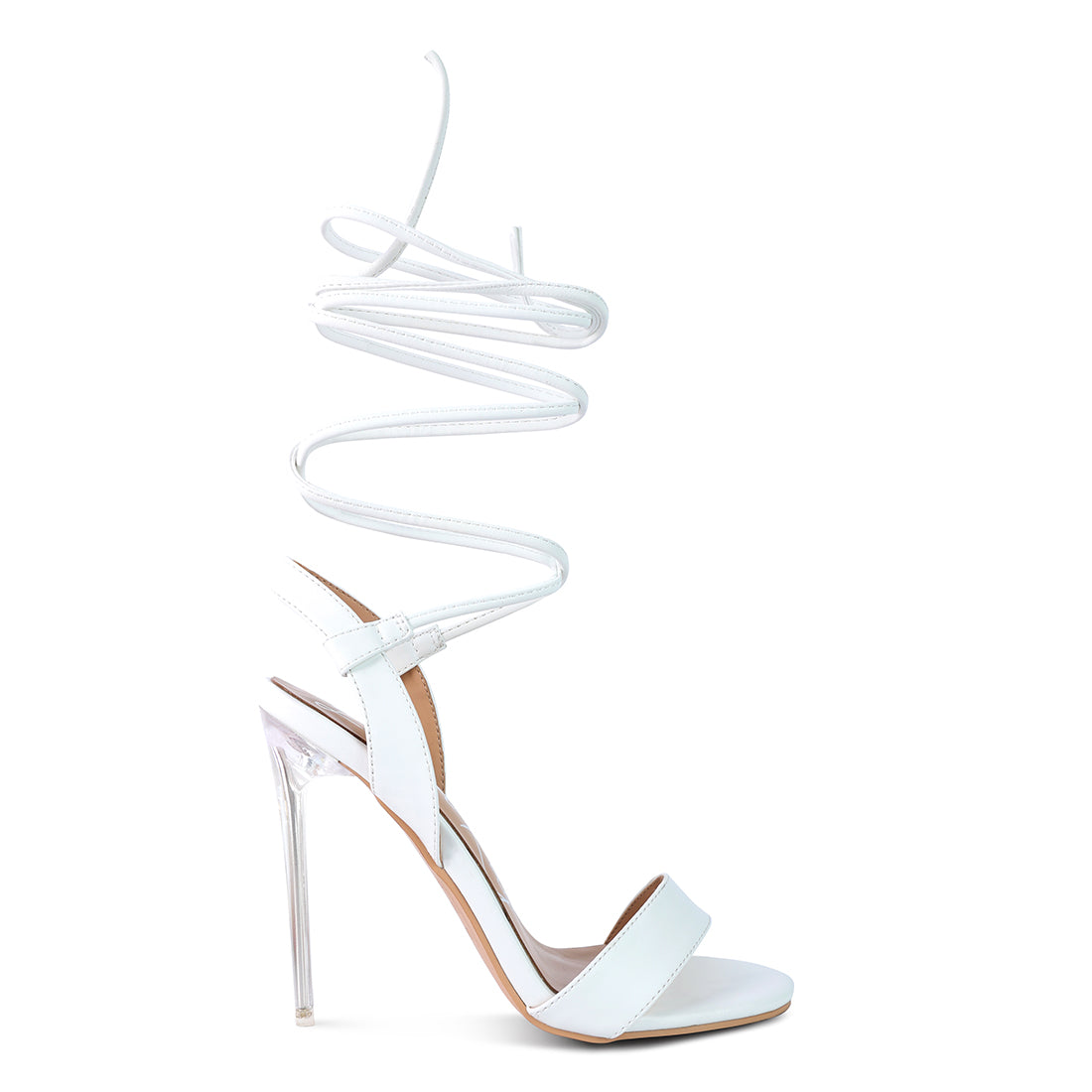 Clear Stiletto Lace Up Sandal in White