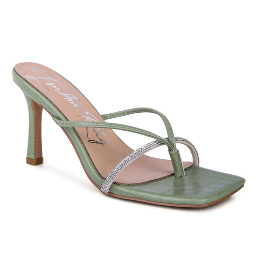 Croc Rhinestone Slider Sandal in Mint