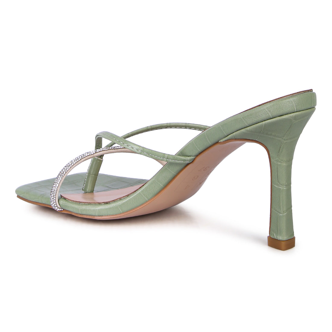 Croc Rhinestone Slider Sandal in Mint