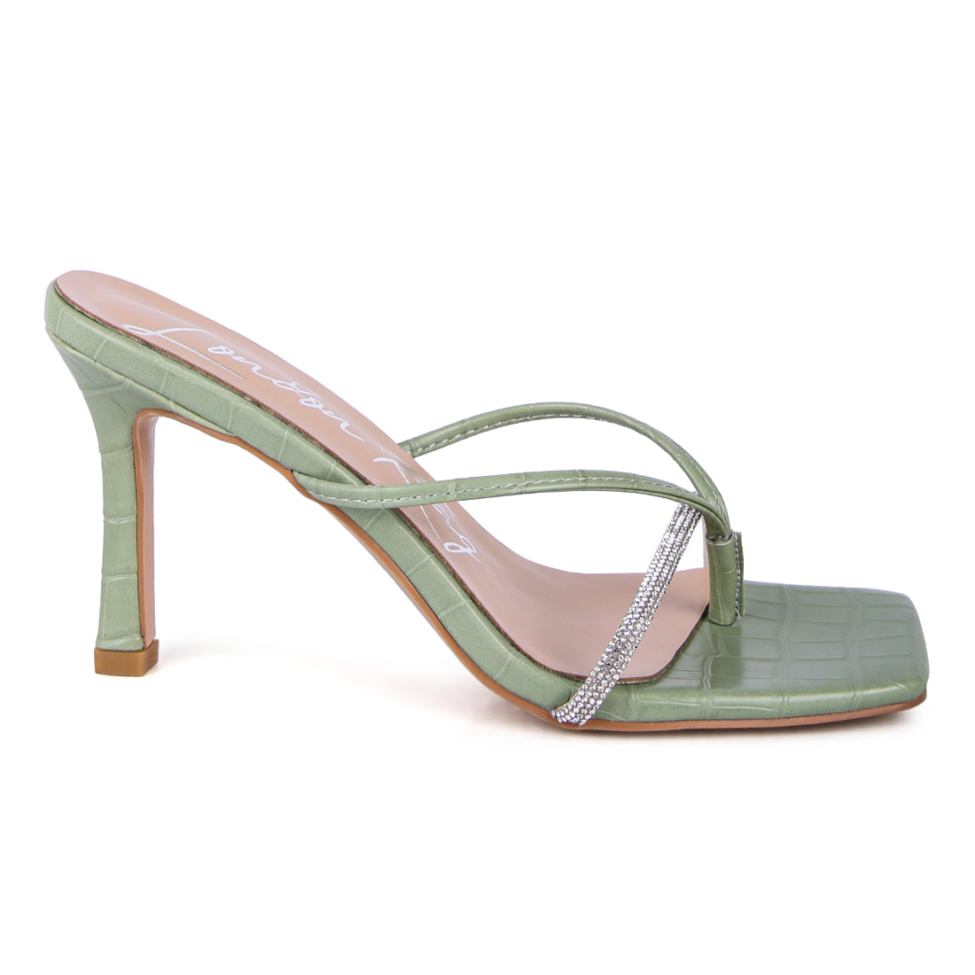 Croc Rhinestone Slider Sandal in Mint