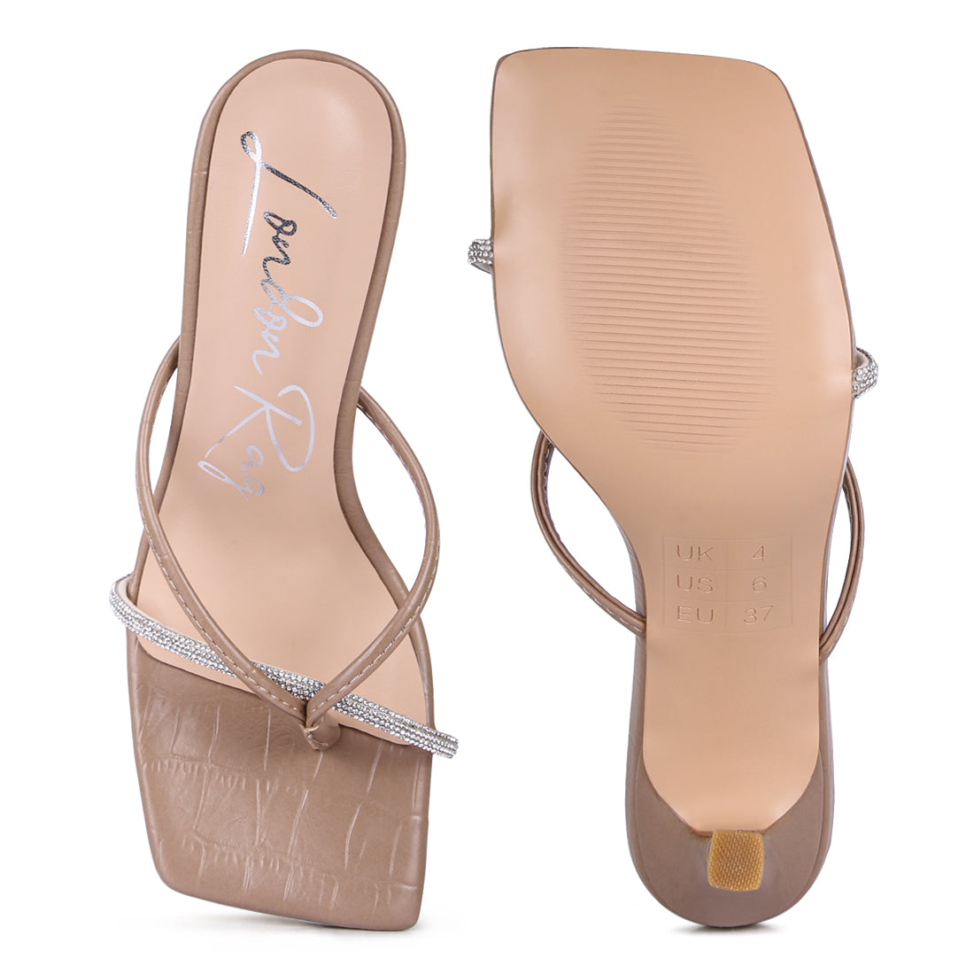 Croc Rhinestone Slider Sandal in Taupe