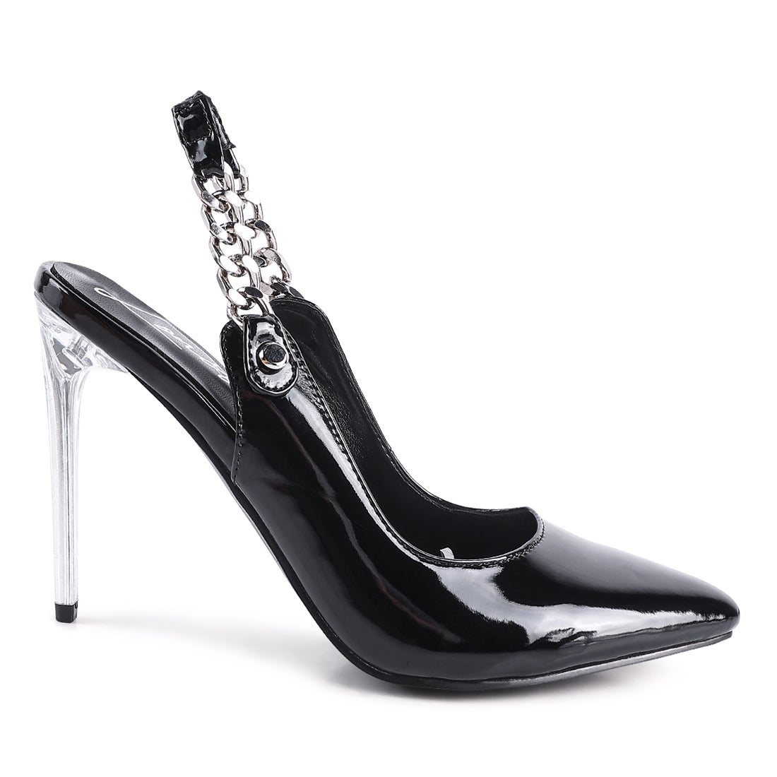 High Heeled Sling Back Sandal in Black