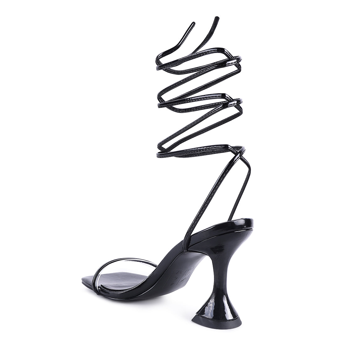 Black Spool Heeled Lace Up Sandal