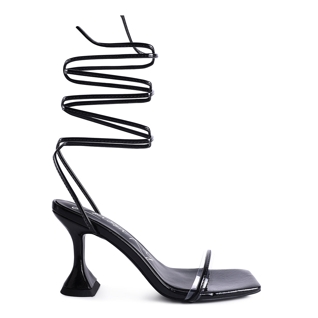 Black Spool Heeled Lace Up Sandal