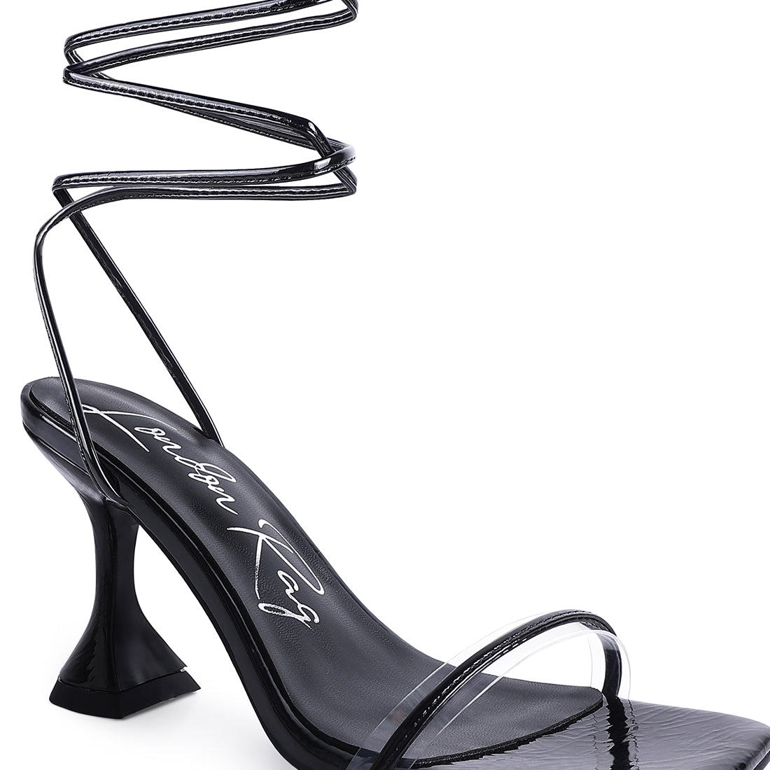 Black Spool Heeled Lace Up Sandal