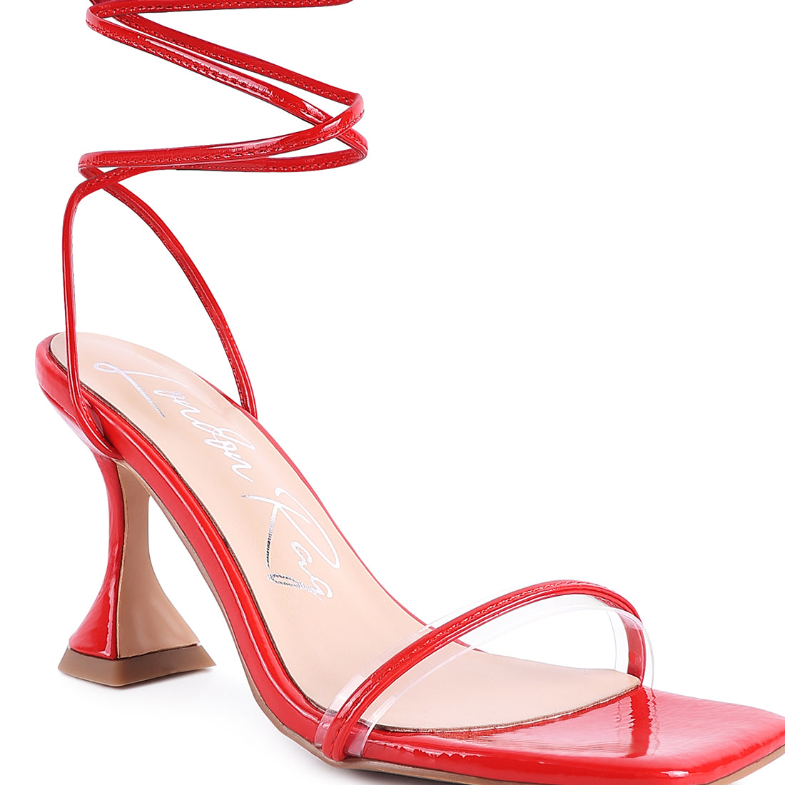 Red Spool Heeled Lace Up Sandal