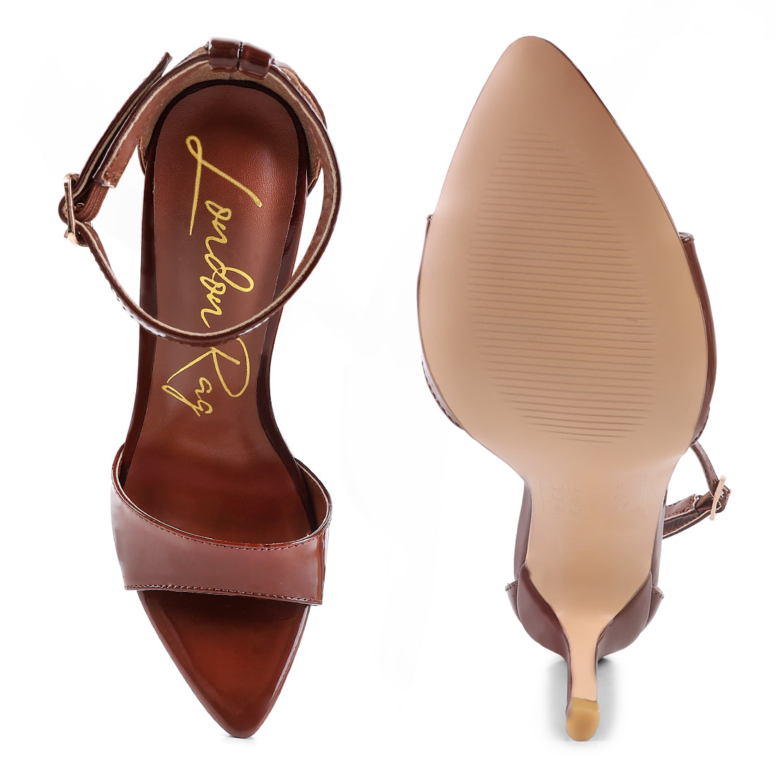 Brown Ankle Strap High Heeled Sandals