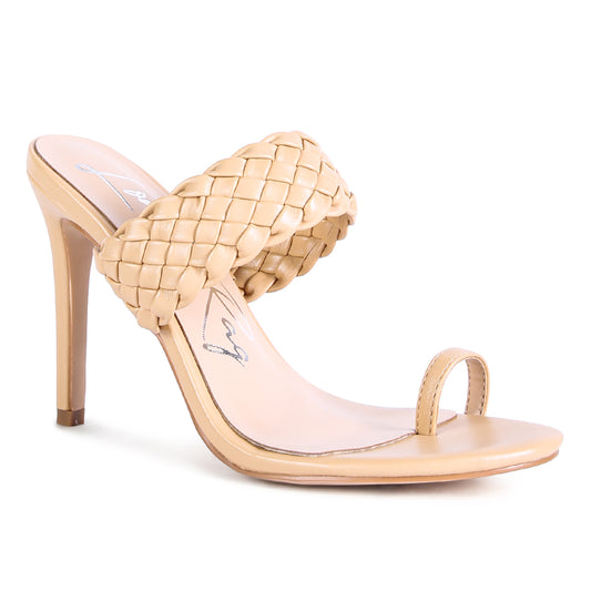 Woven Strap Toe Ring Sandals in Beige