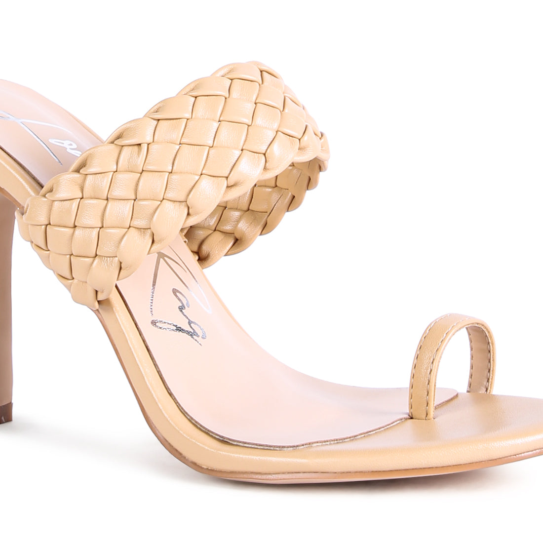 Woven Strap Toe Ring Sandals in Beige