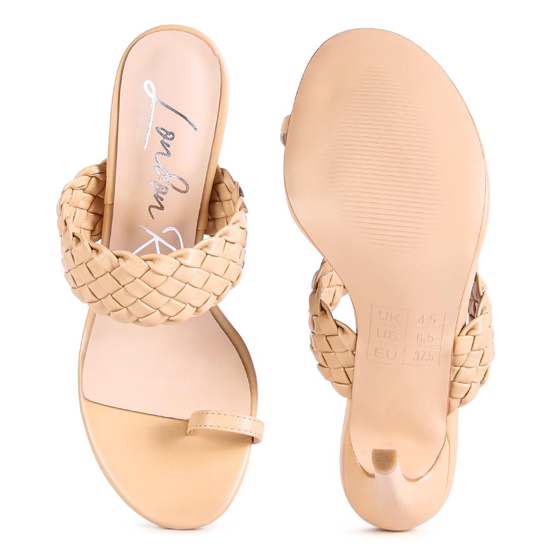 Woven Strap Toe Ring Sandals in Beige