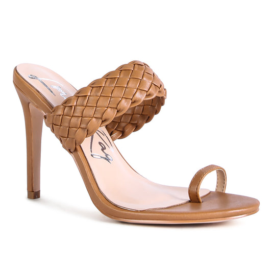Woven Strap Toe Ring Sandals in Tan