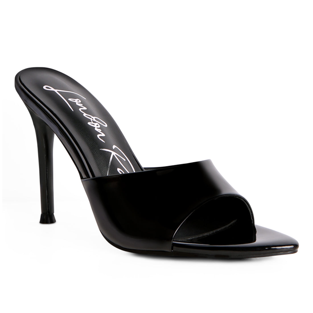 patent pu high heel sandals#color_black