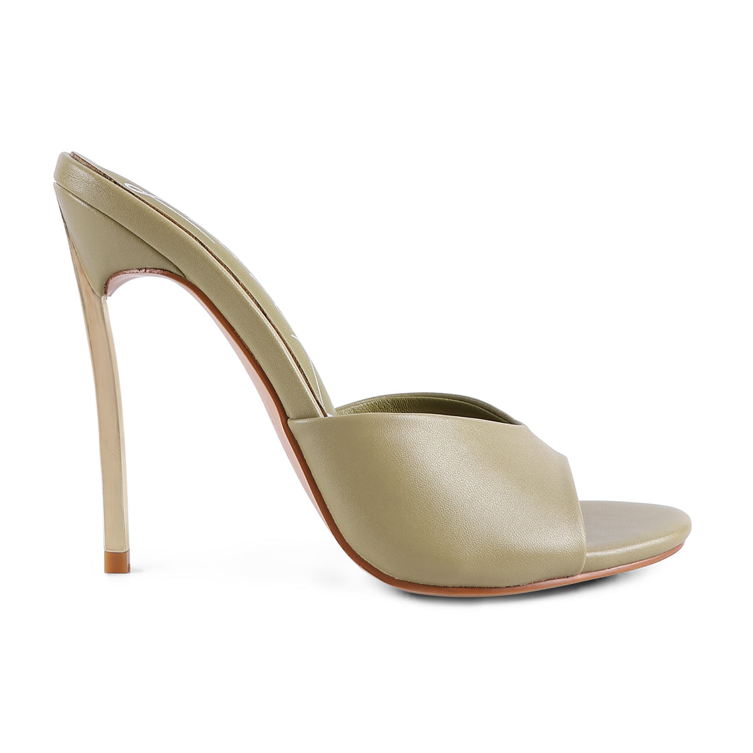 High Heeled Sliders Sandals in Olive