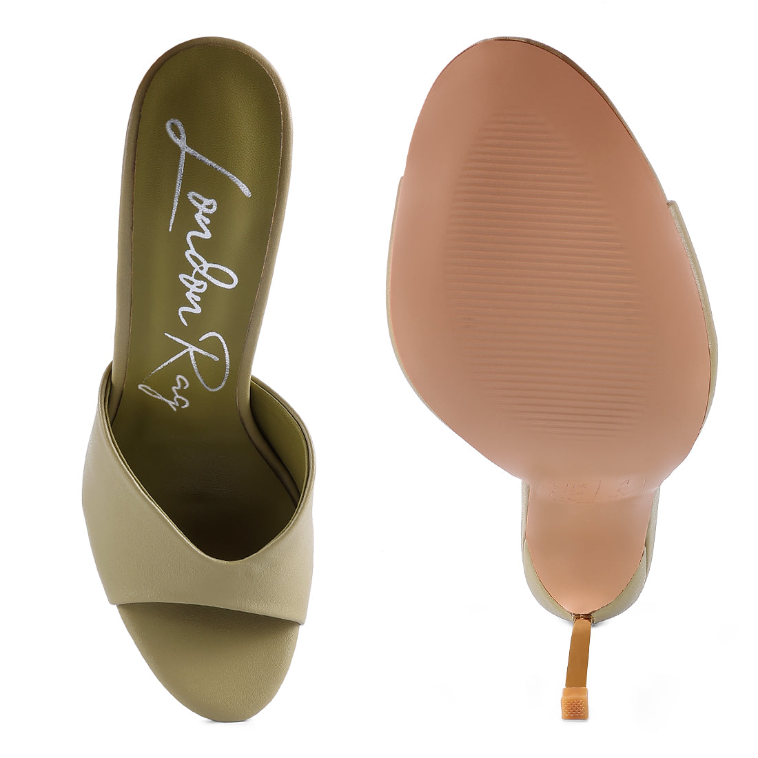 High Heeled Sliders Sandals in Olive