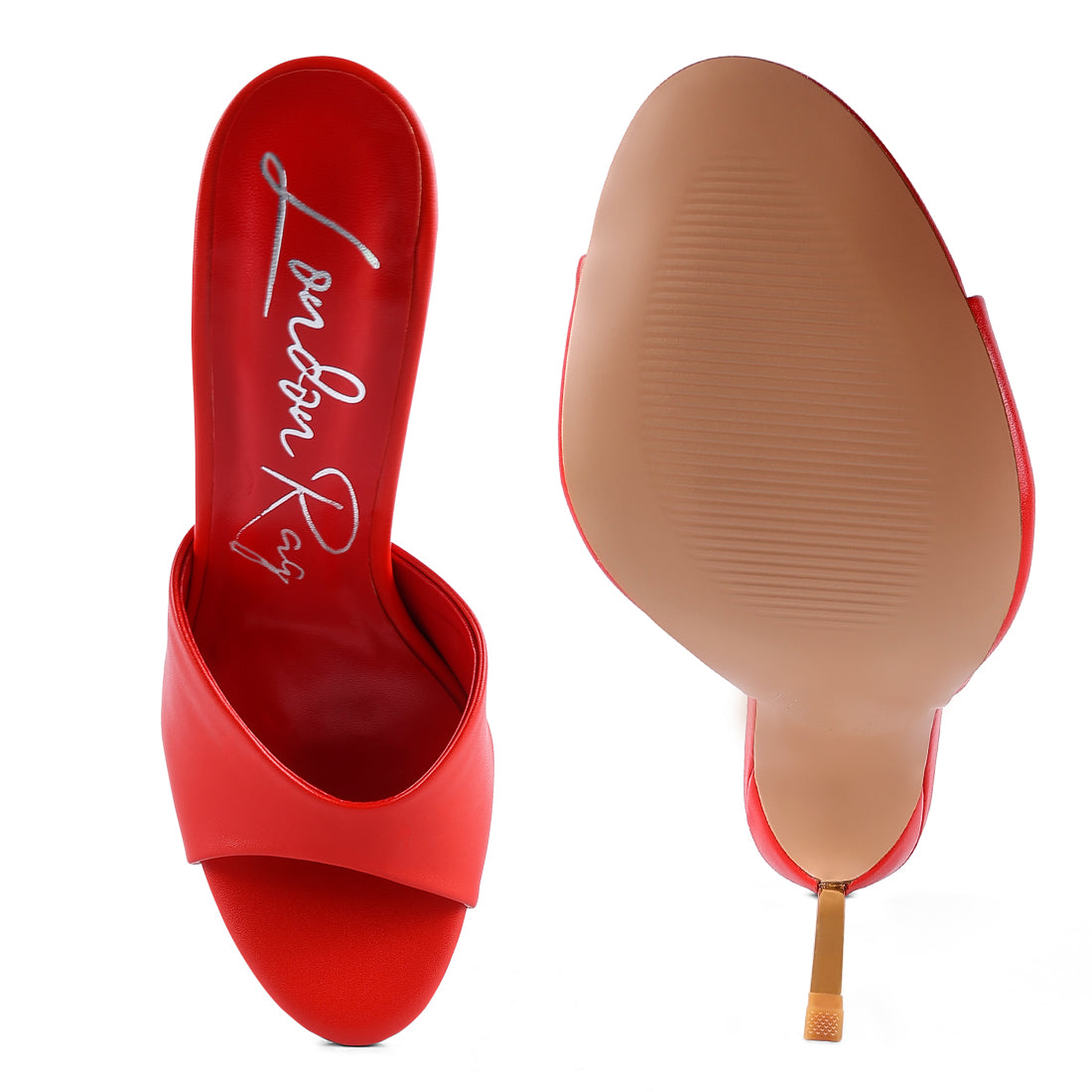 High Heeled Sliders Sandals in Red