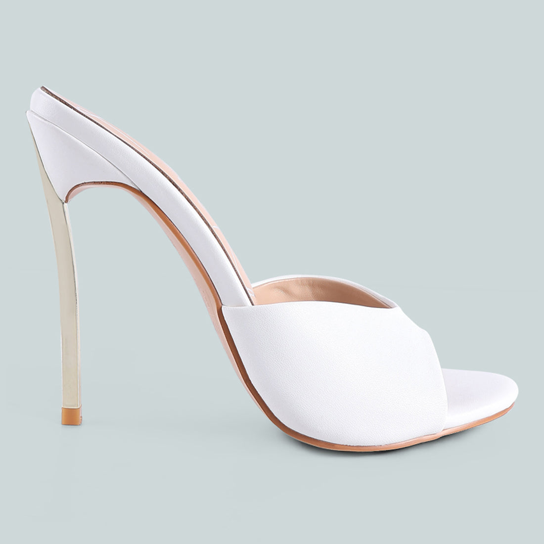 High Heeled Sliders Sandals in White
