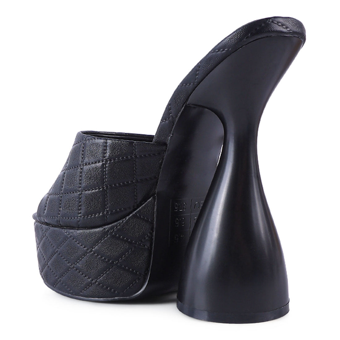 black quilted high heeled platform sandals#color_black