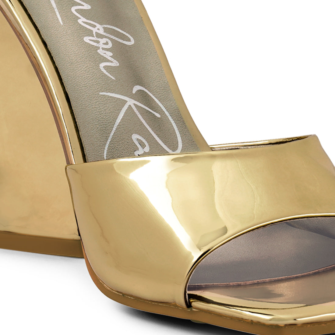 Gold Triangular Block Heel Sandals