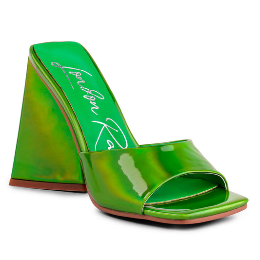 Green Triangular Block Heel Sandals