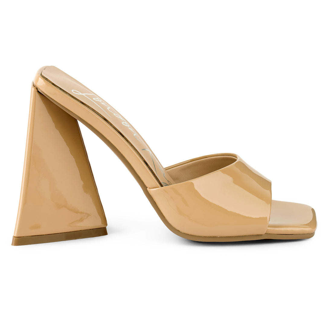Beige Triangular Block Heel Sandals