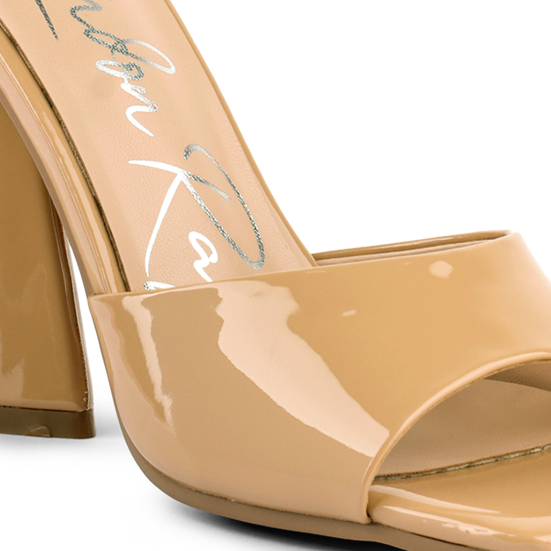 Beige Triangular Block Heel Sandals