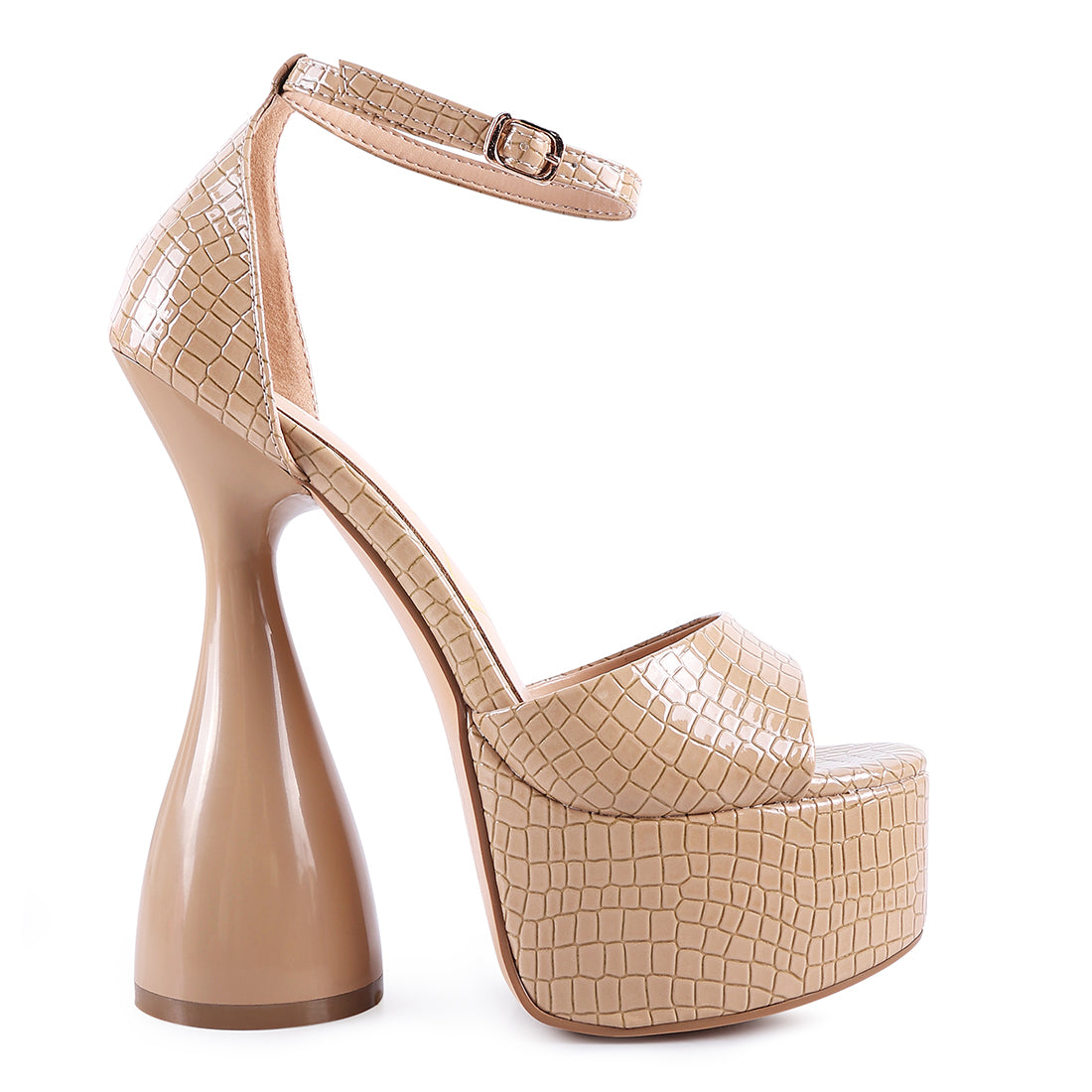 Beige Patent Croc Ultra High Platform Sandals