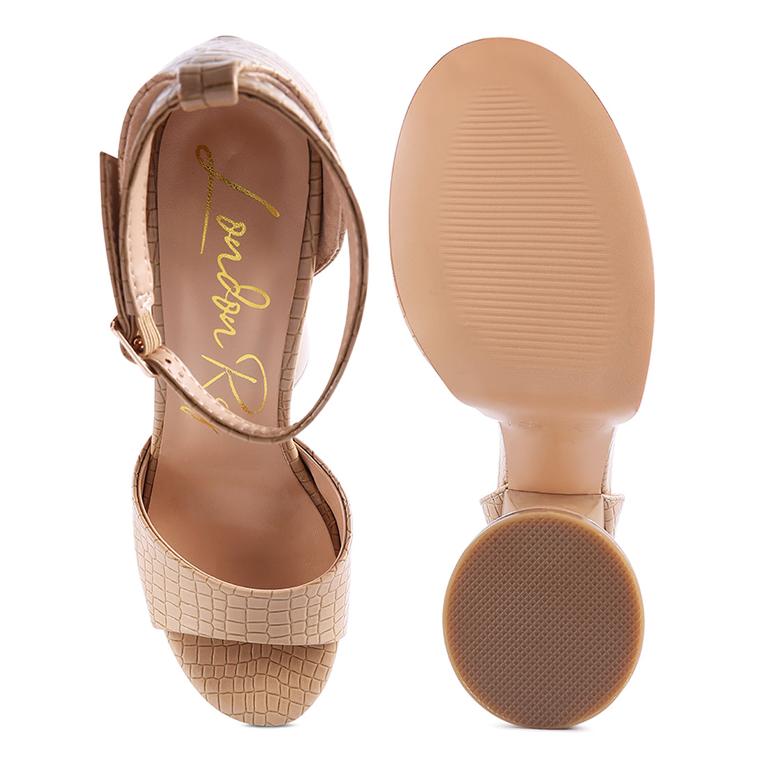 Beige Patent Croc Ultra High Platform Sandals