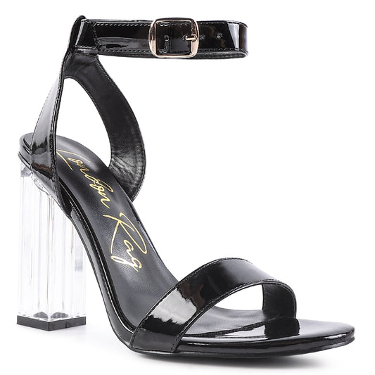 Black Clear High Heeled Block Sandals