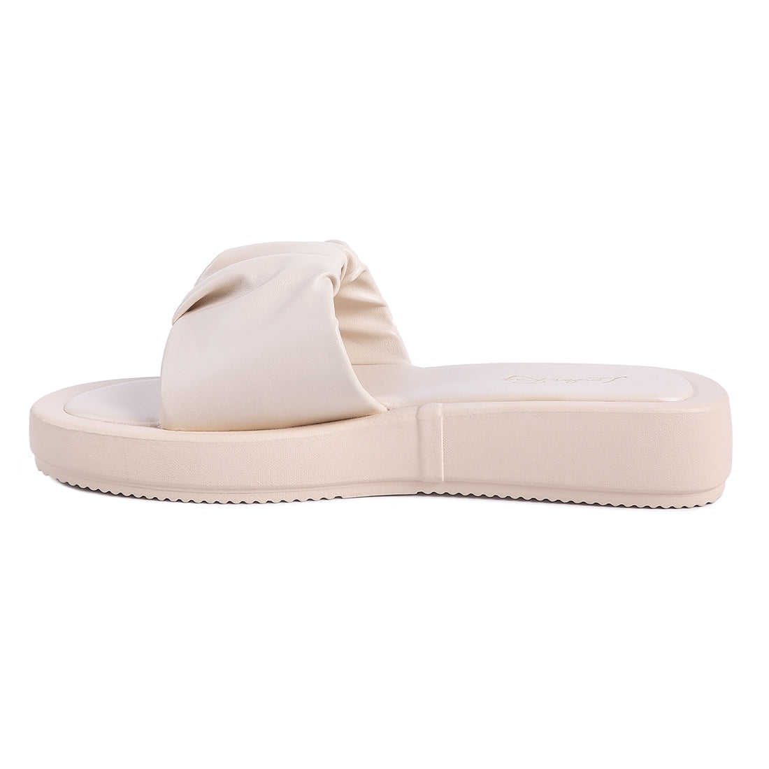 Beige Gathered Low Wedge Slides