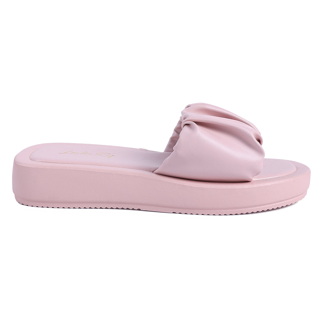Pink Gathered Low Wedge Slides