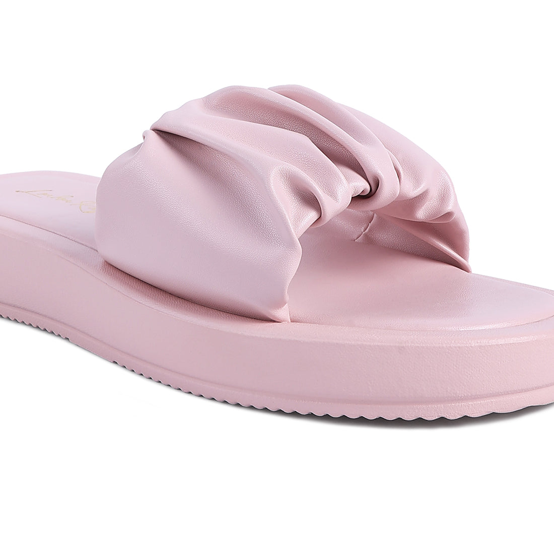 Pink Gathered Low Wedge Slides