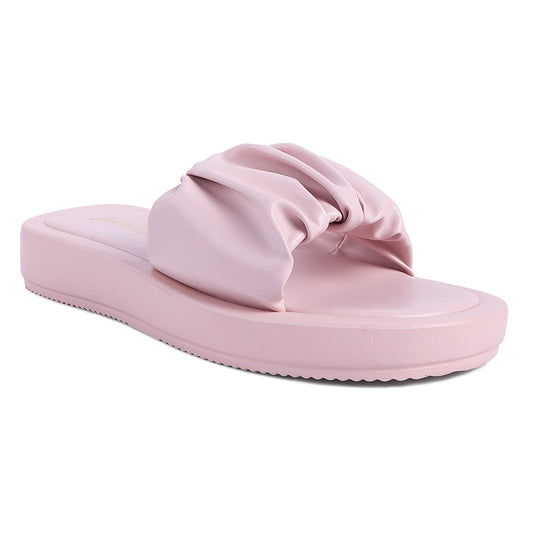 Pink Gathered Low Wedge Slides
