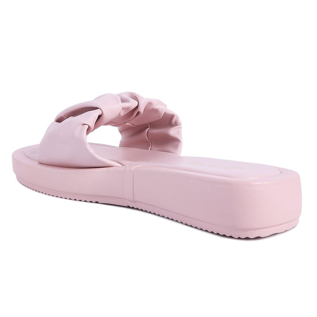 Pink Gathered Low Wedge Slides