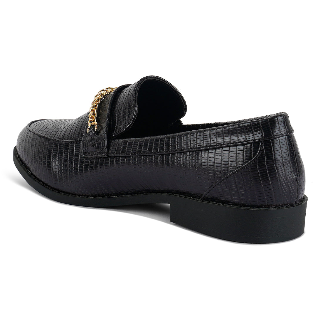 low block loafers adorned with golden chain#color_black
