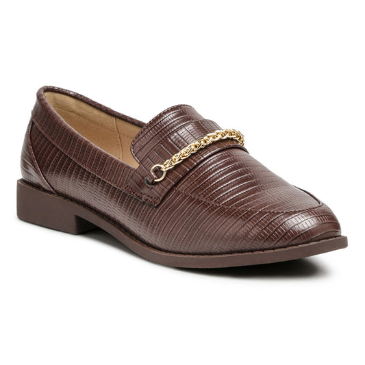 low block loafers adorned with golden chain#color_brown