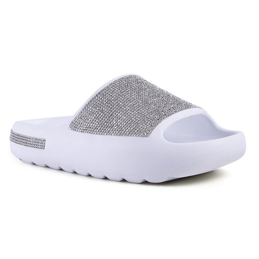 White Diamante Pool Sliders