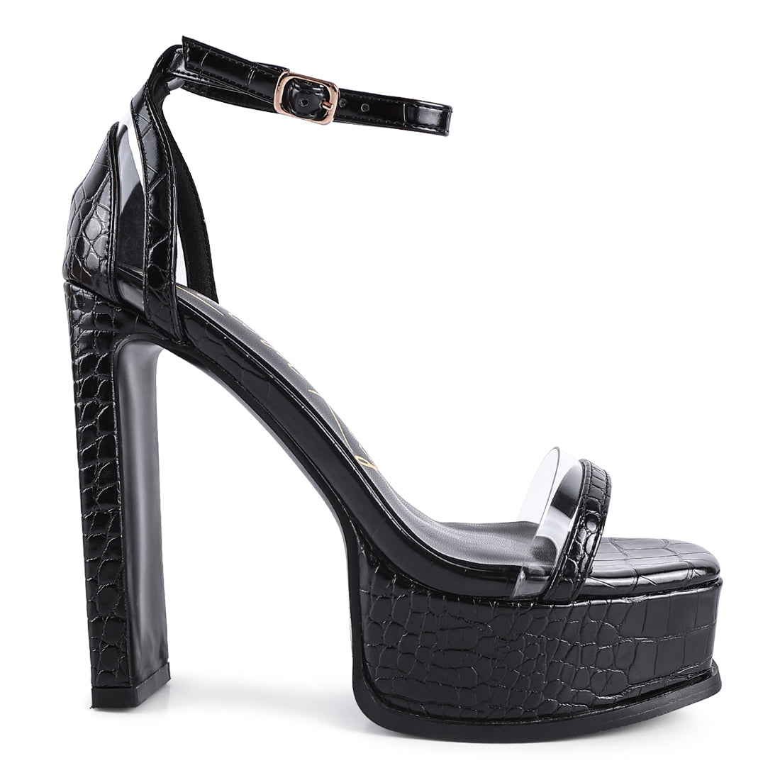 Black High Heeled Chunky Sandals