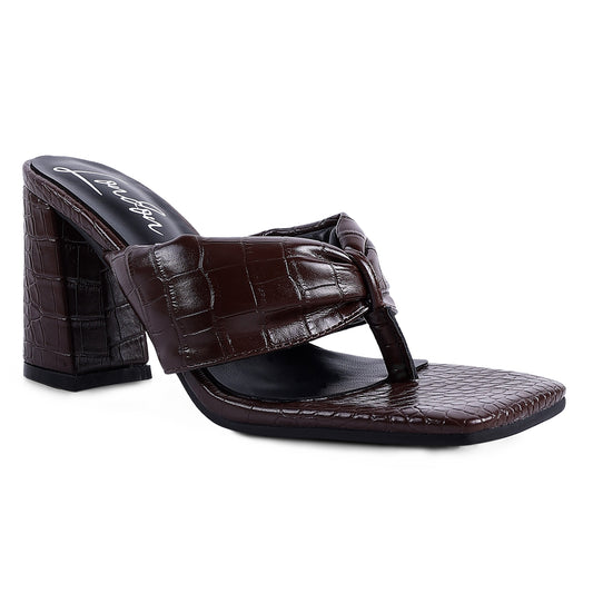 Dark Brown High Heeled Thong Sandals