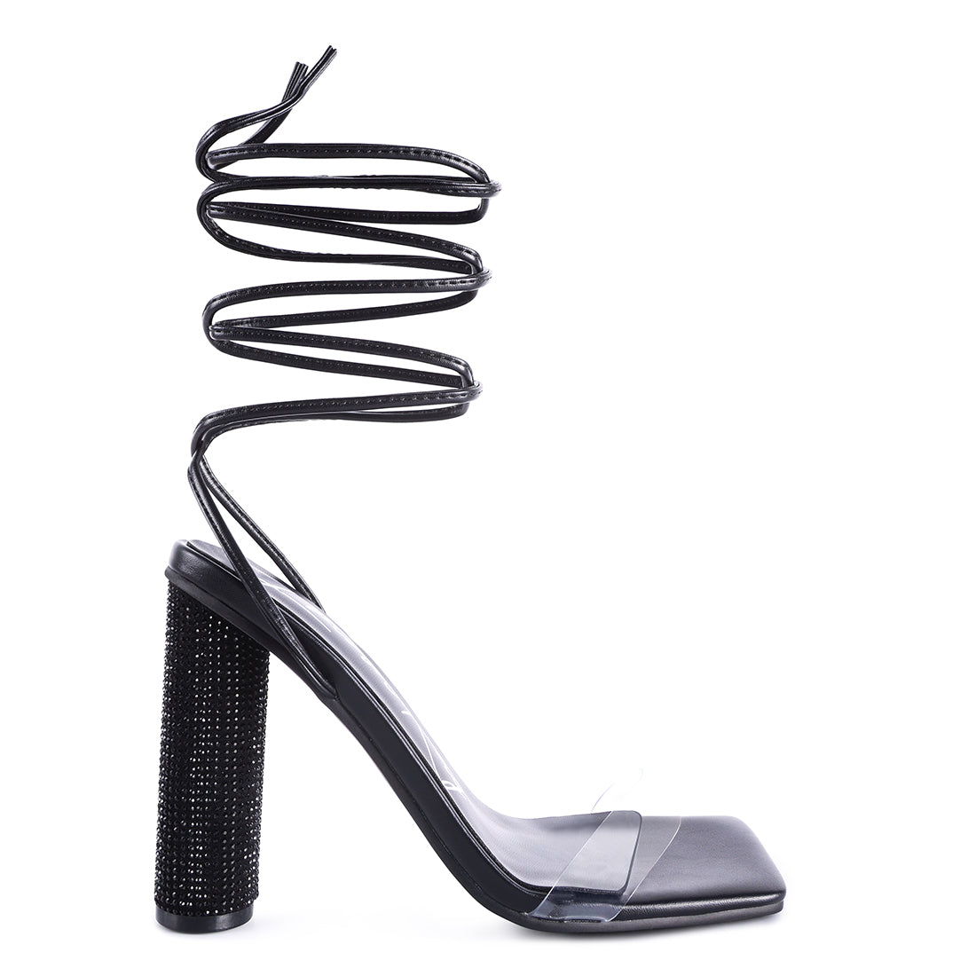Black Lace Up Diamante High Heel Sandal