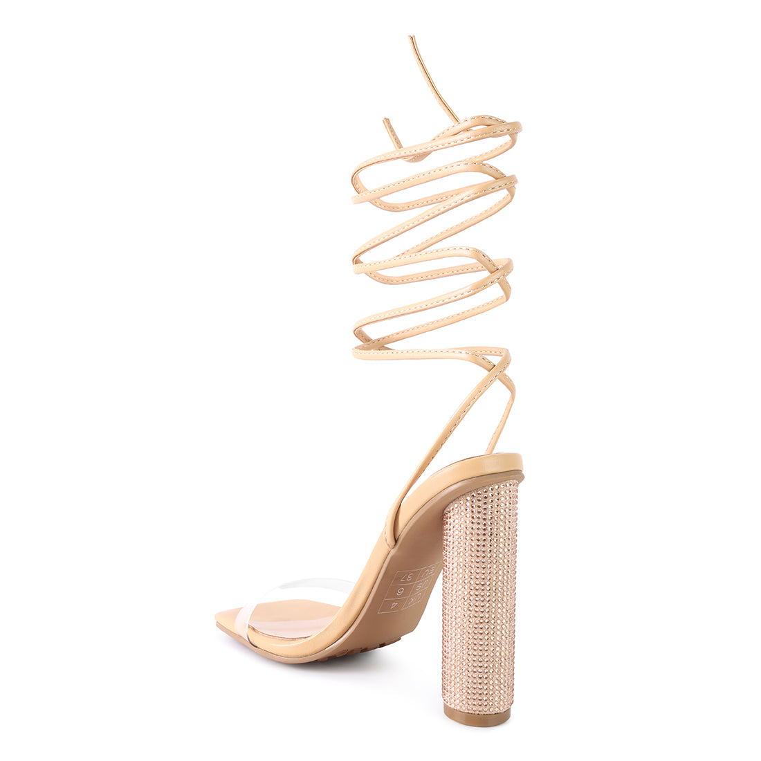 Beige Lace Up Diamante High Heel Sandal