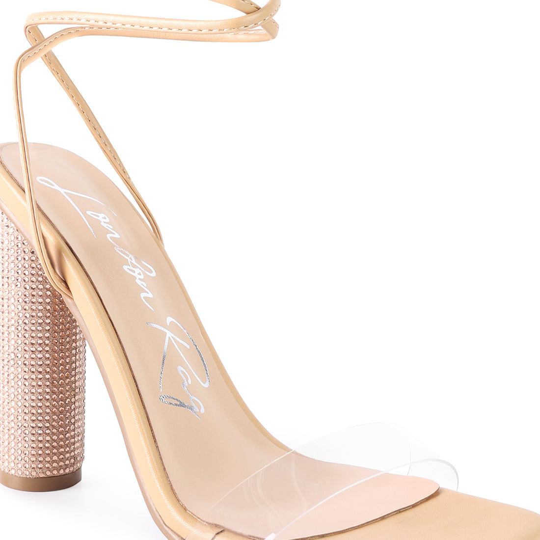 Beige Lace Up Diamante High Heel Sandal