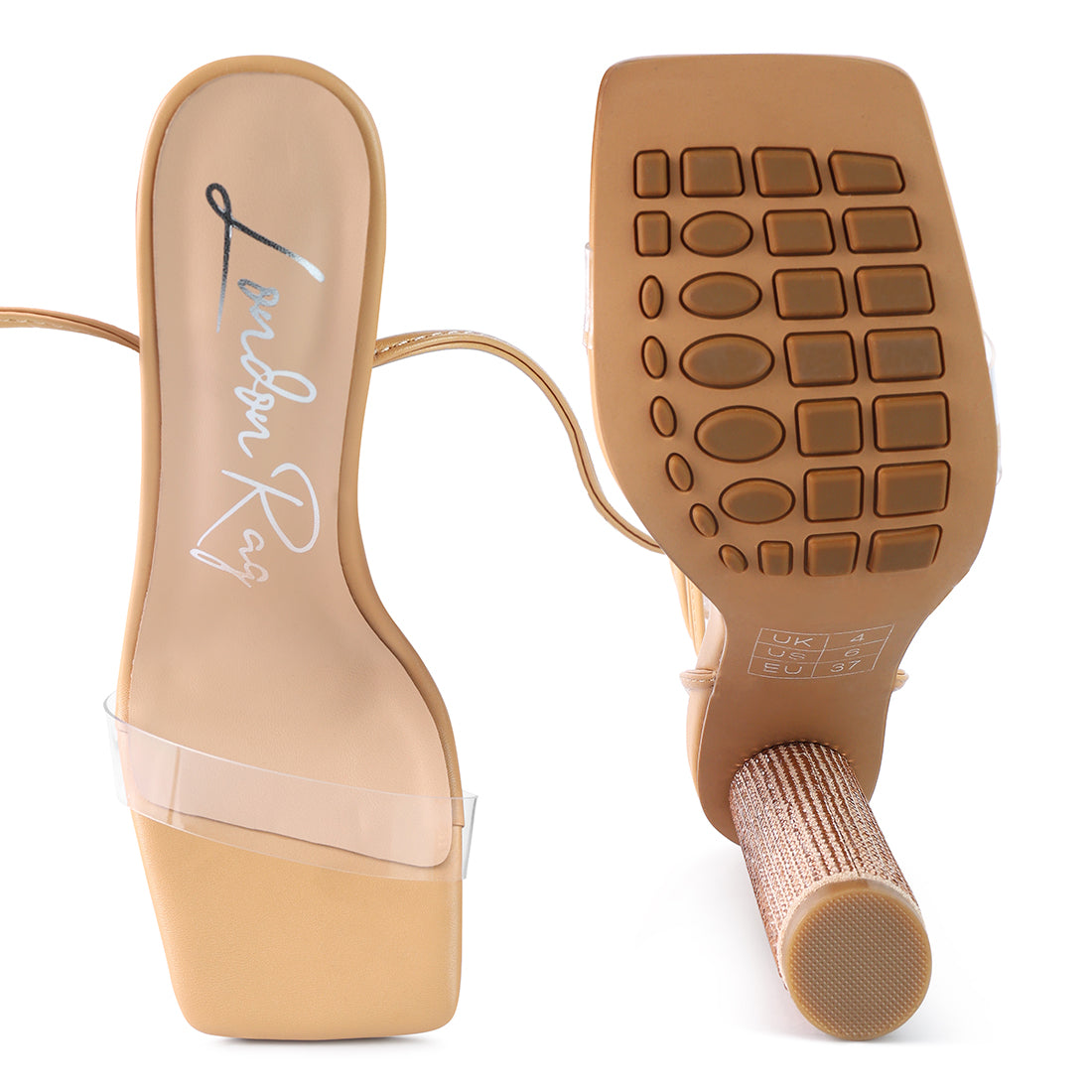 Beige Lace Up Diamante High Heel Sandal