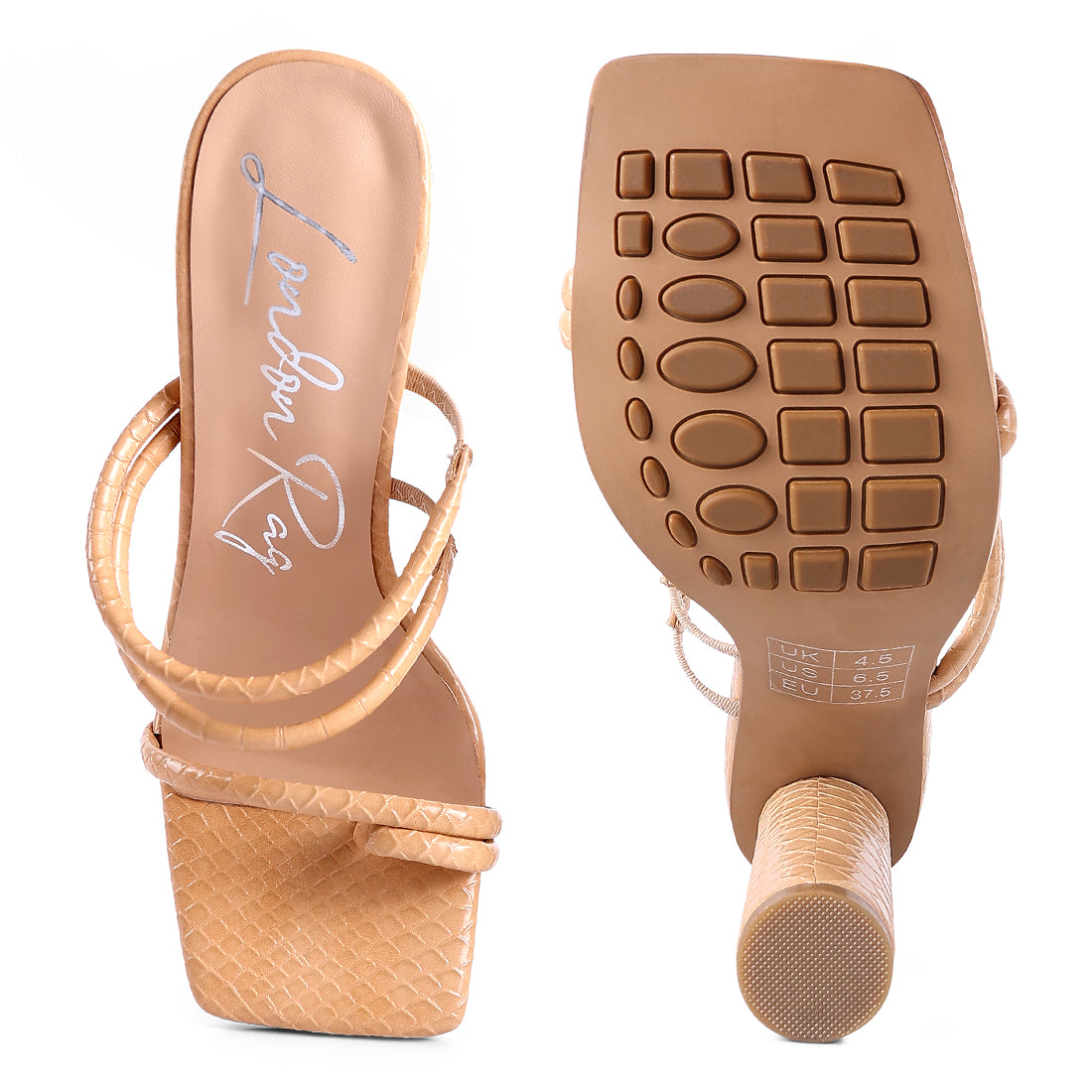Beige Block Heeled Croc Sandals